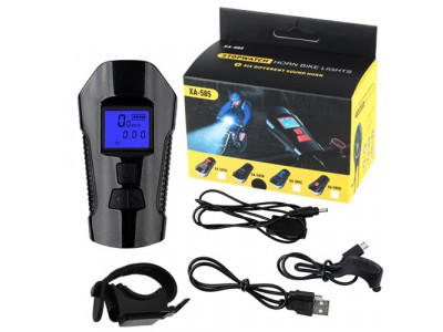 Велосипедный звонок + компьютер + велофара XA-585 ЗУ micro USB,